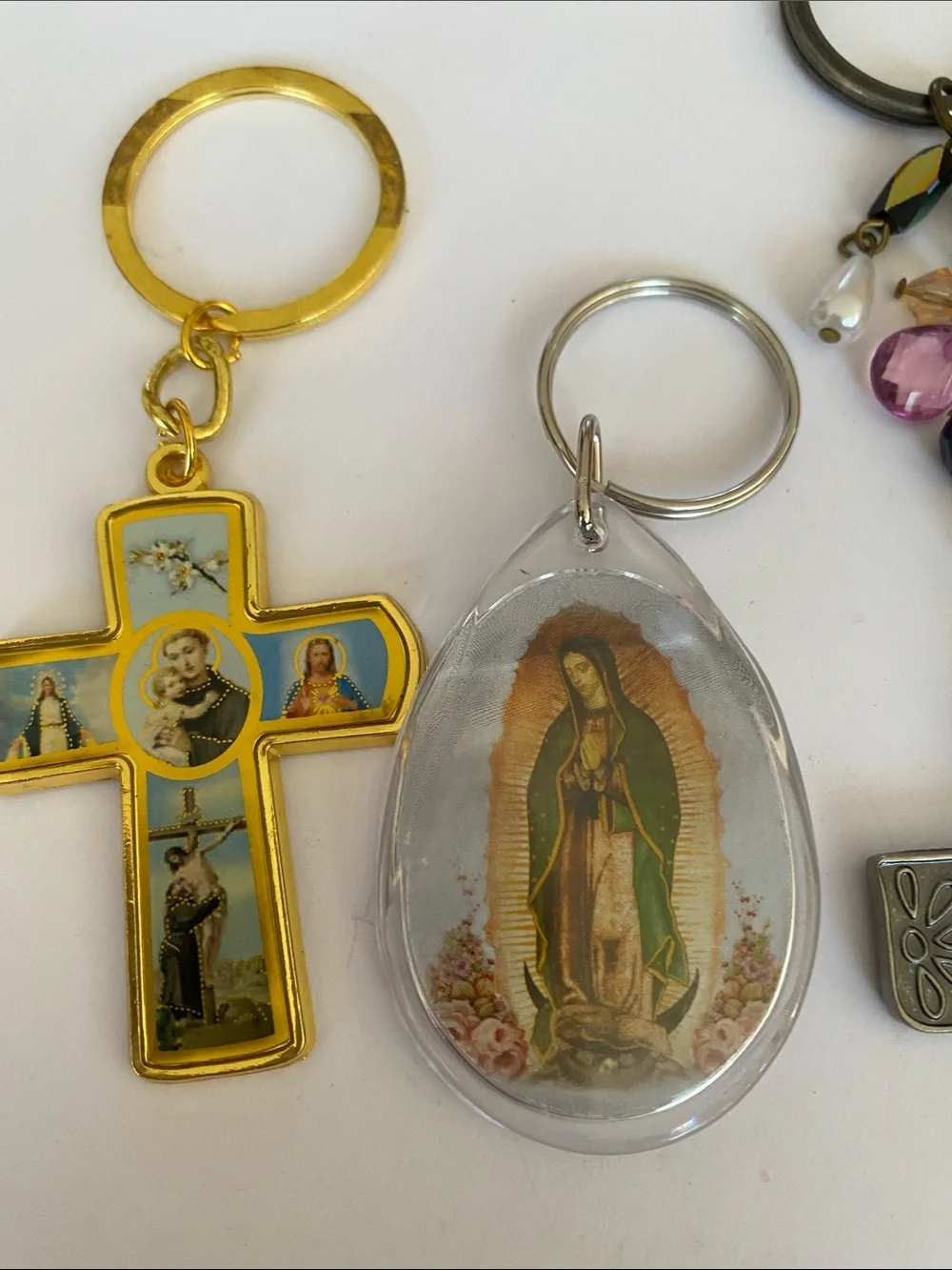 Religious Keychain Trio - Gold, Clear, Antique Silver